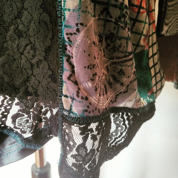 Kaktus Multi Fabric & Lace Patchwork Artsy Tunic Top Size Large - Picture 4 of 9
